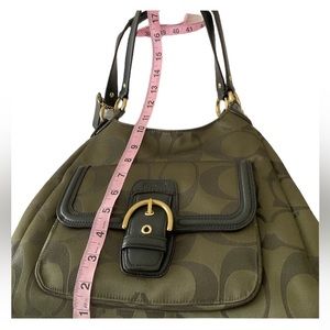 Coach Army green and metallic coach tote bag.